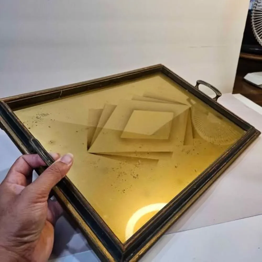 1926 Antique Art Deco Style Geometric Mirror Serving Tray